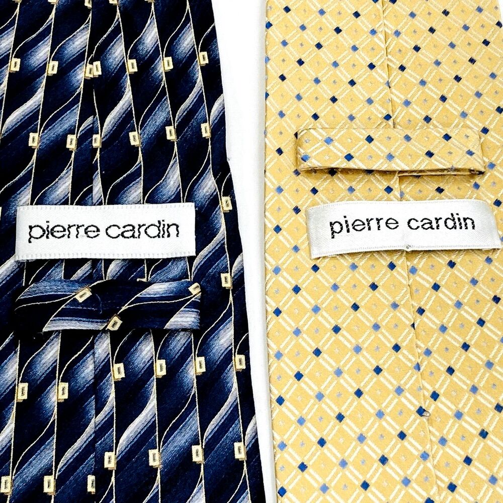 Pierre Cardin 2 Ties Vintage Y2K Blue Gold Geometric Plaid Dot Abstract Preppy - Picture 2 of 11